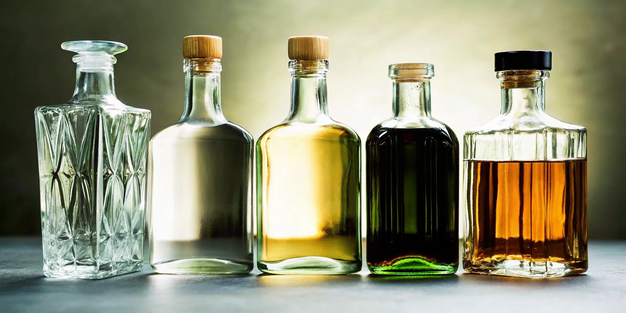 A lineup of the five types of tequila, showcasing bottles from different brands.