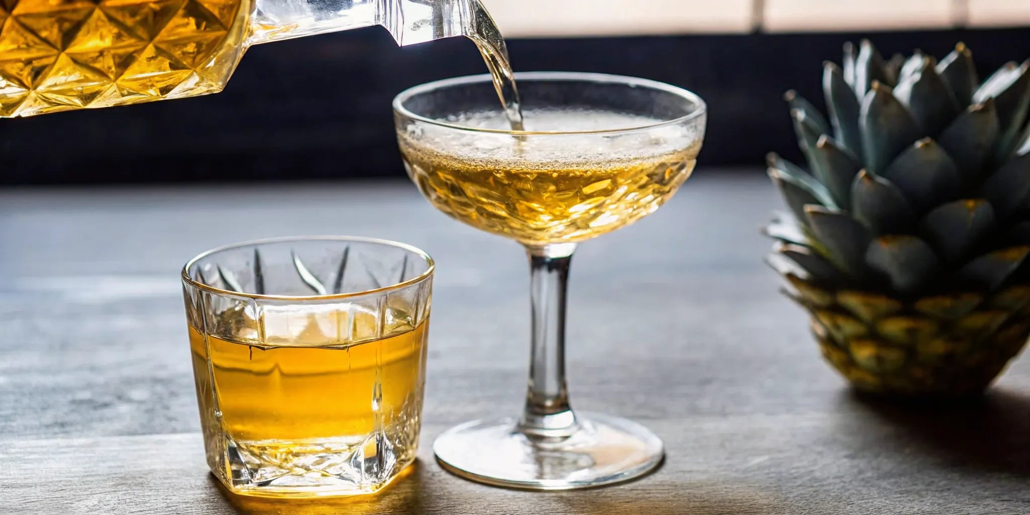 Premium blanco tequila served neat beside blue agave