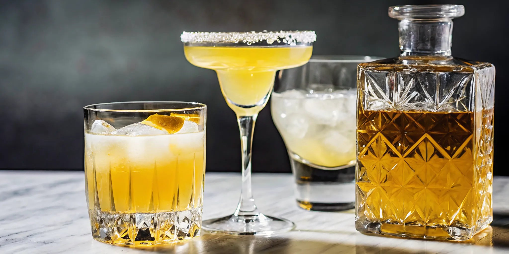 A decanter and cocktails made with top silver tequila brands.