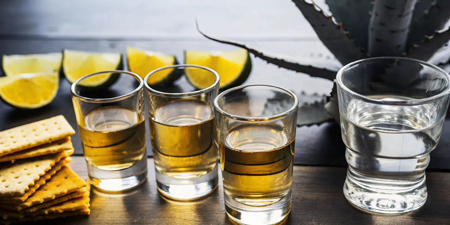 Four-glass tequila flight arranged for an at-home tasting