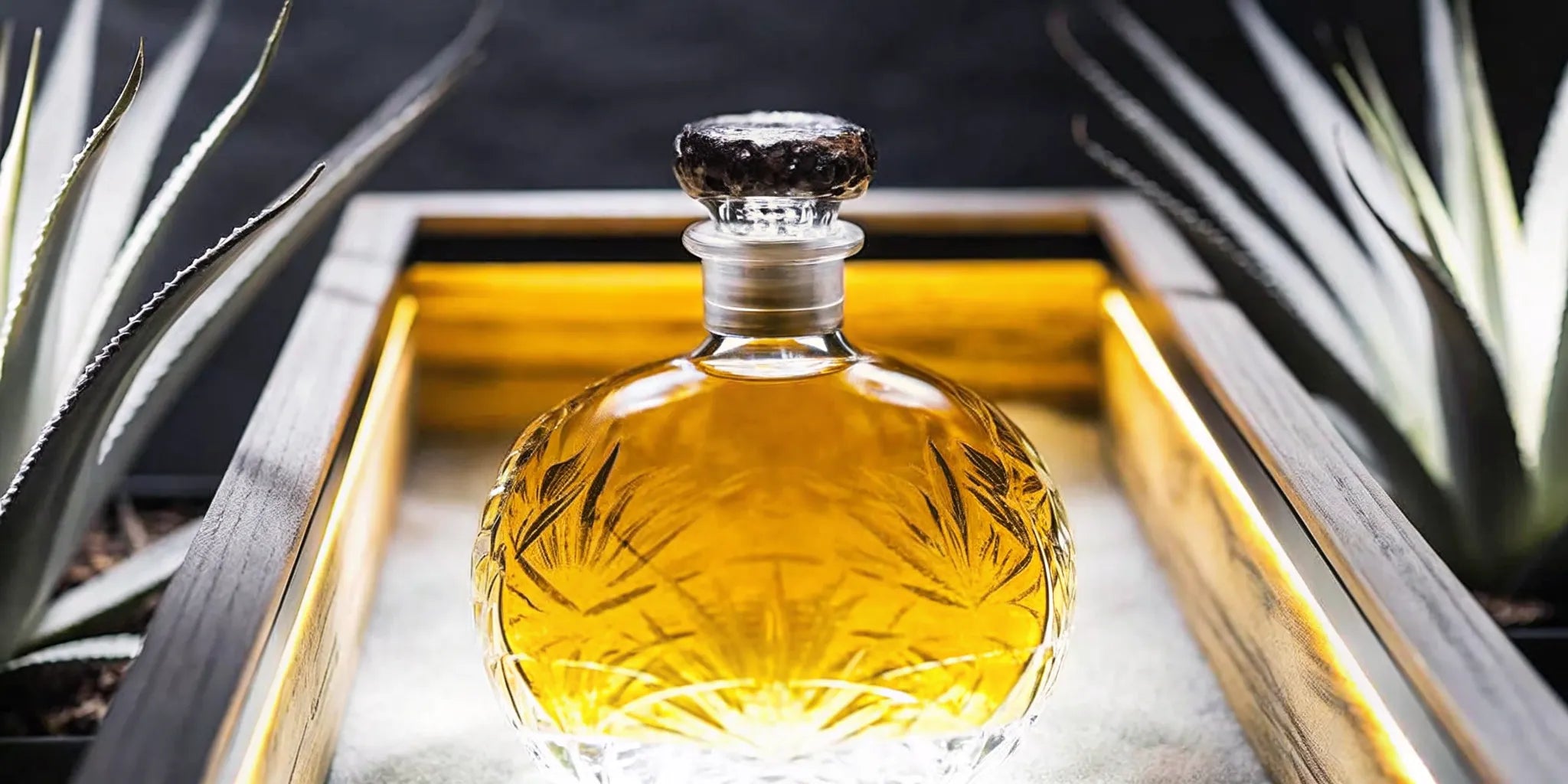 Rare limited edition tequila bottle in a collector cabinet