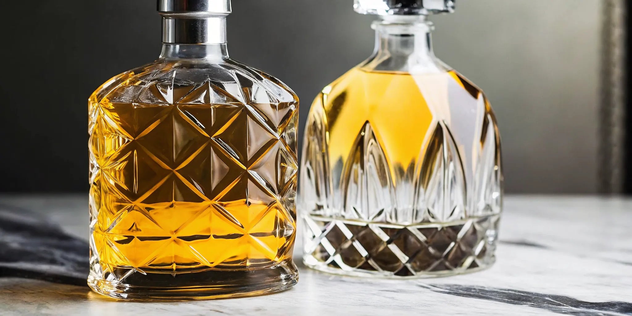 Premium tequila and vodka bottles elegantly displayed on a dark bar counter with professional studio lighting