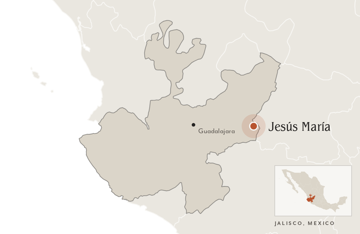 Map of Jalisco, Mexico, with Jesús María marked