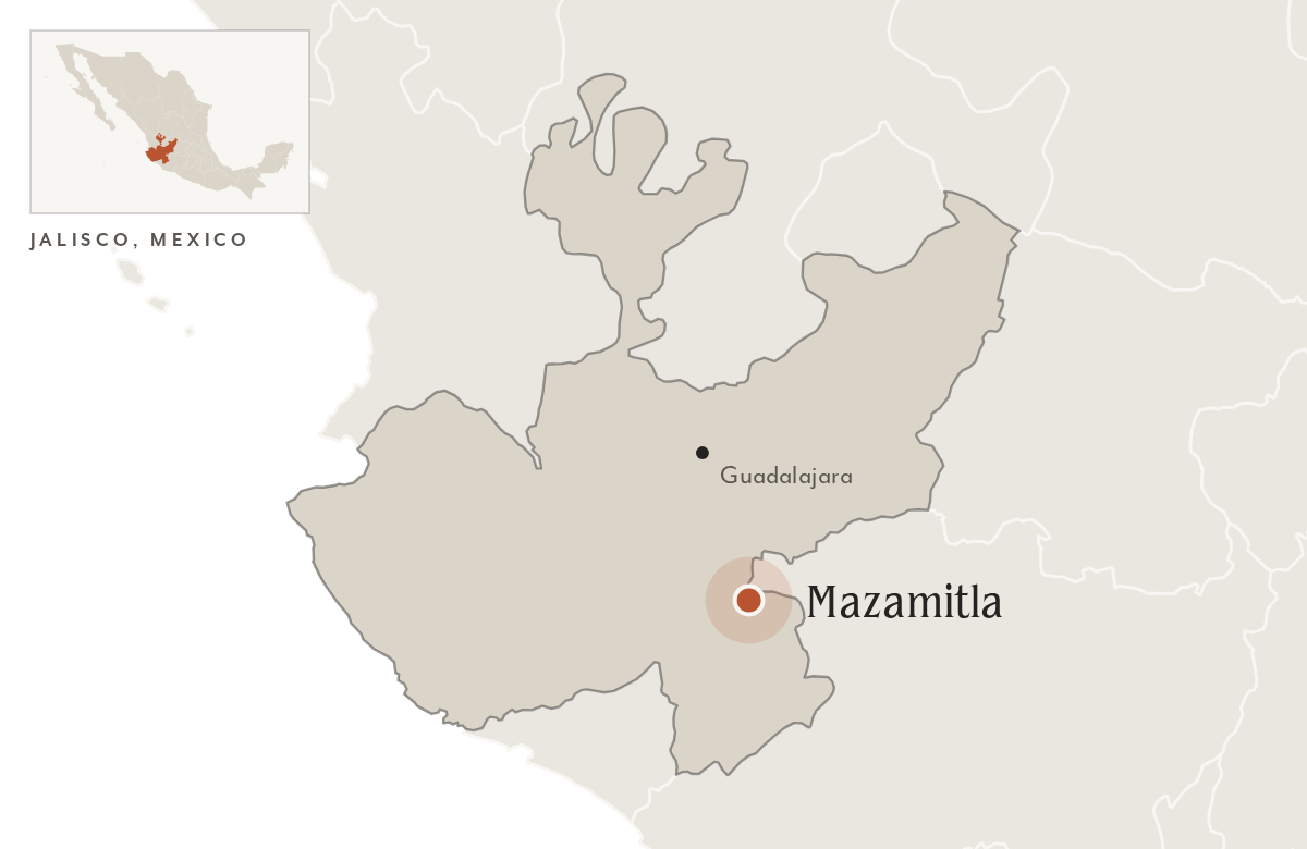 Map of Jalisco, Mexico, with Mazamitla marked