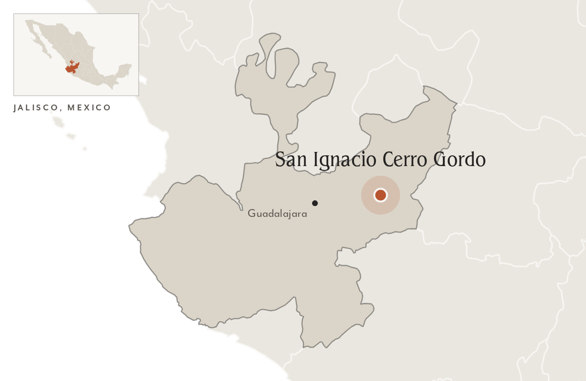 Map of Jalisco, Mexico, with San Ignacio Cerro Gordo marked