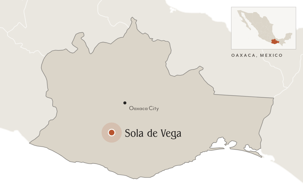 Map of Oaxaca, Mexico, with Sola de Vega marked