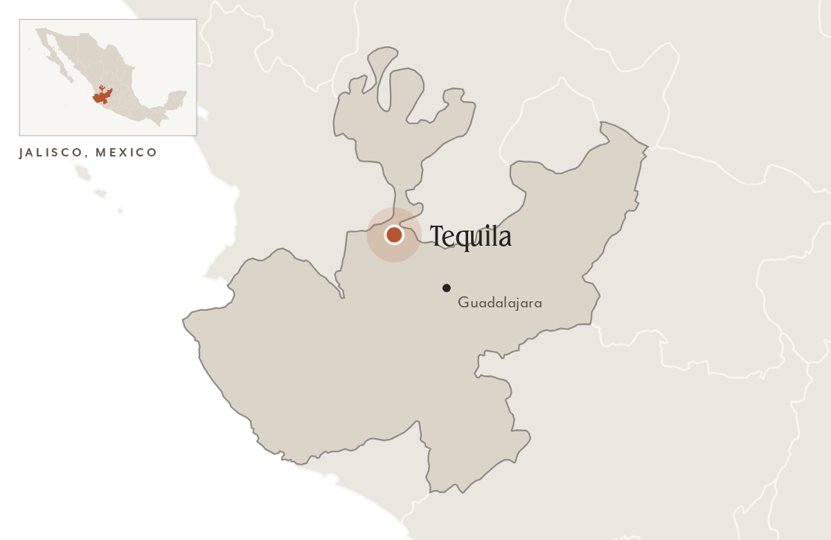 Map of Jalisco, Mexico, with Tequila marked
