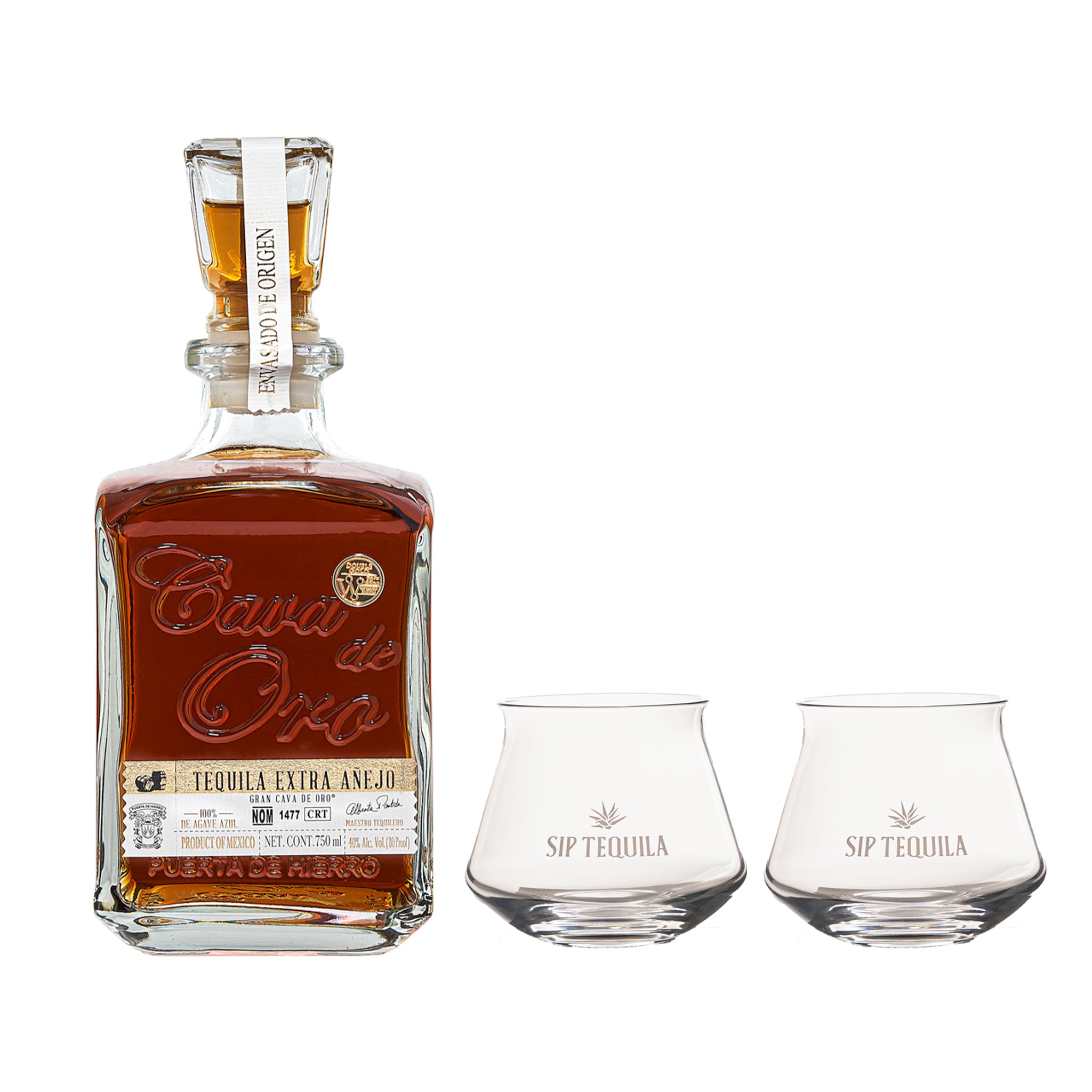 Cava de Oro Extra Añejo Tequila 750ml w/Tasting Glasses