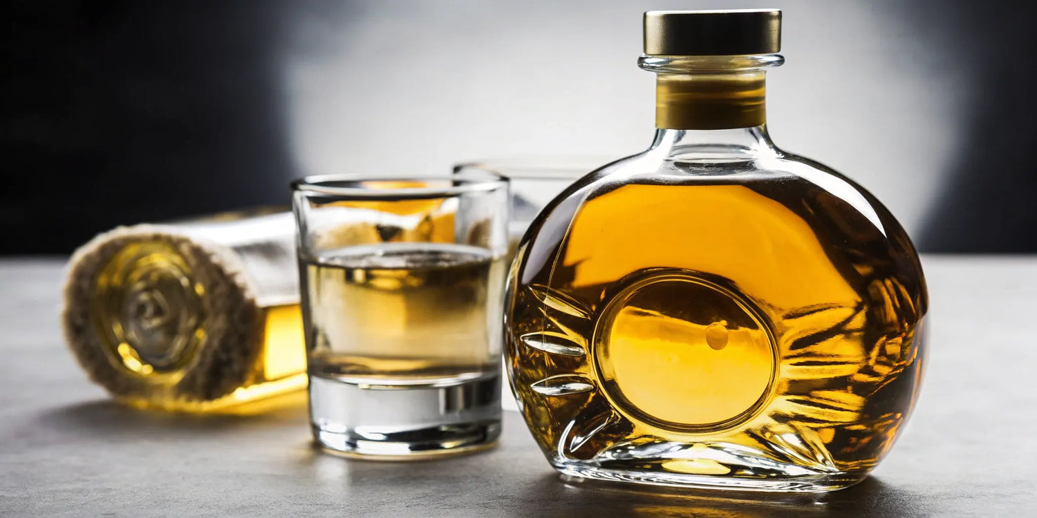 A bottle and glass of the best añejo tequila under $100.