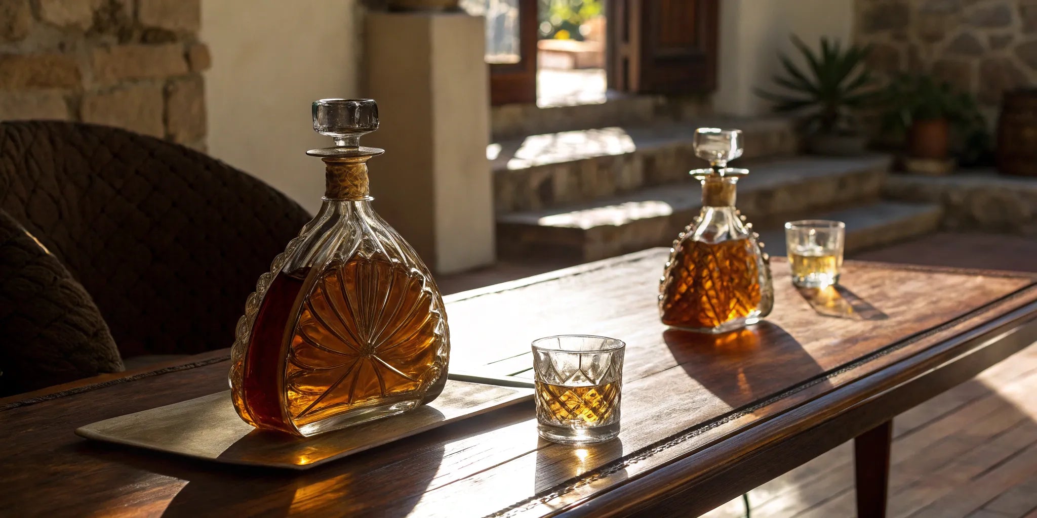 A tasting flight of different premium tequila brands in glasses.