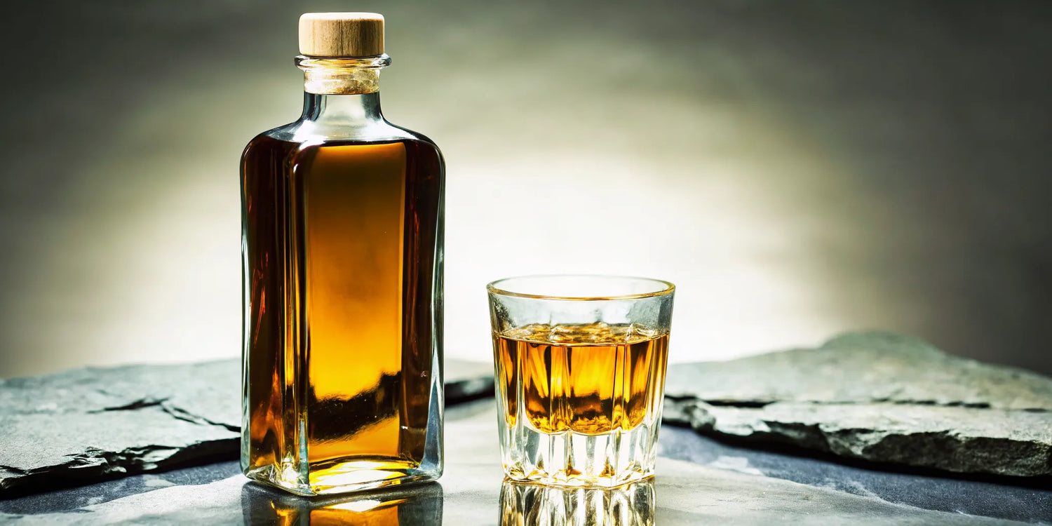 A bottle of Don Julio 1942 tequila poured into a tasting glass.