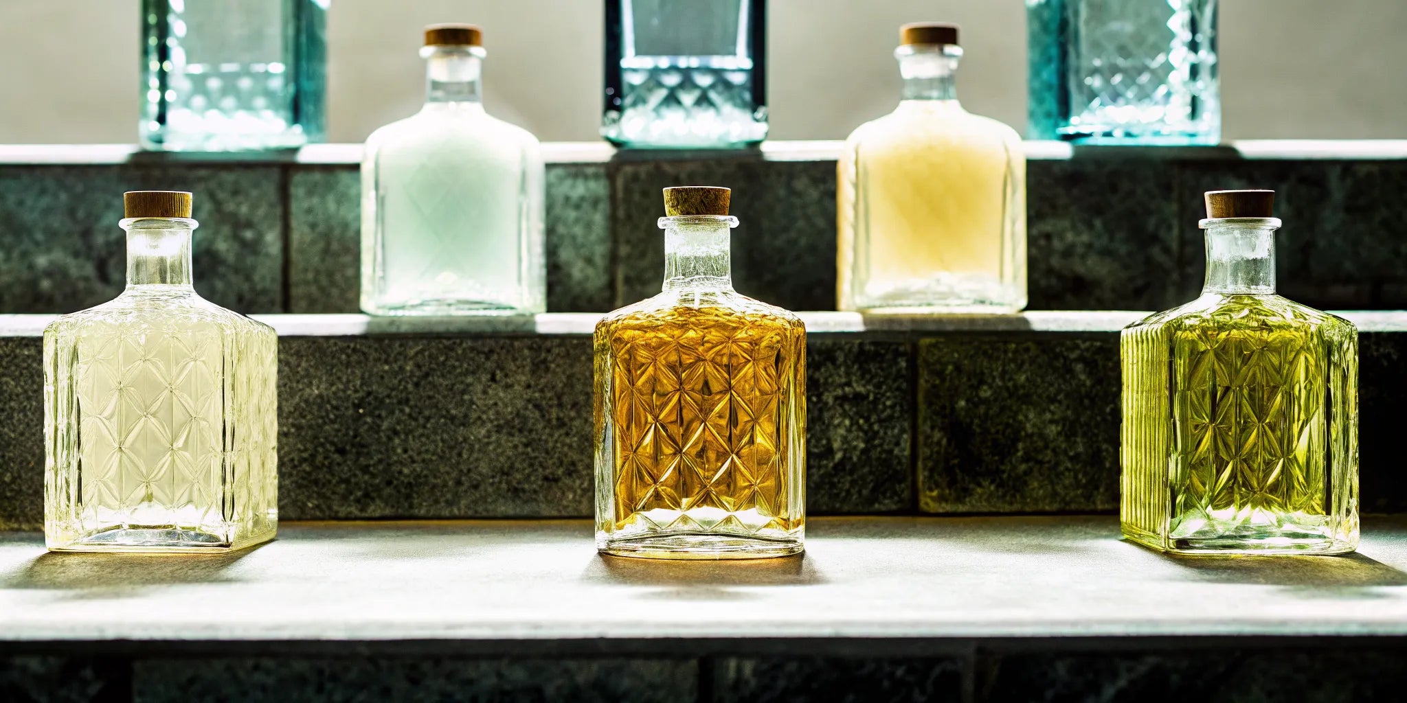 A collection of small batch tequilas for sale, showcasing unique bottles and artisanal craftsmanship.