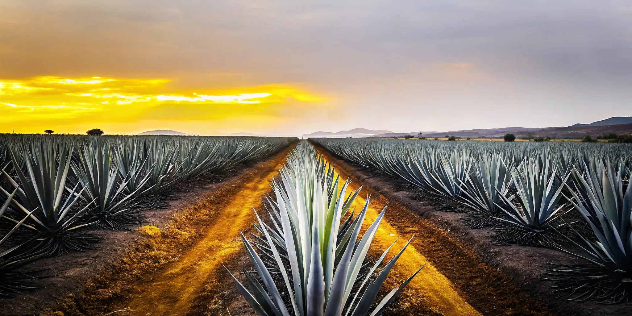 Single estate tequila agave field in Jalisco at golden hour