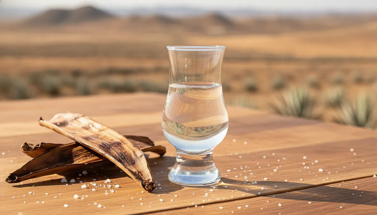 Tequila tasting scene with blue Weber agave and warm stone textures