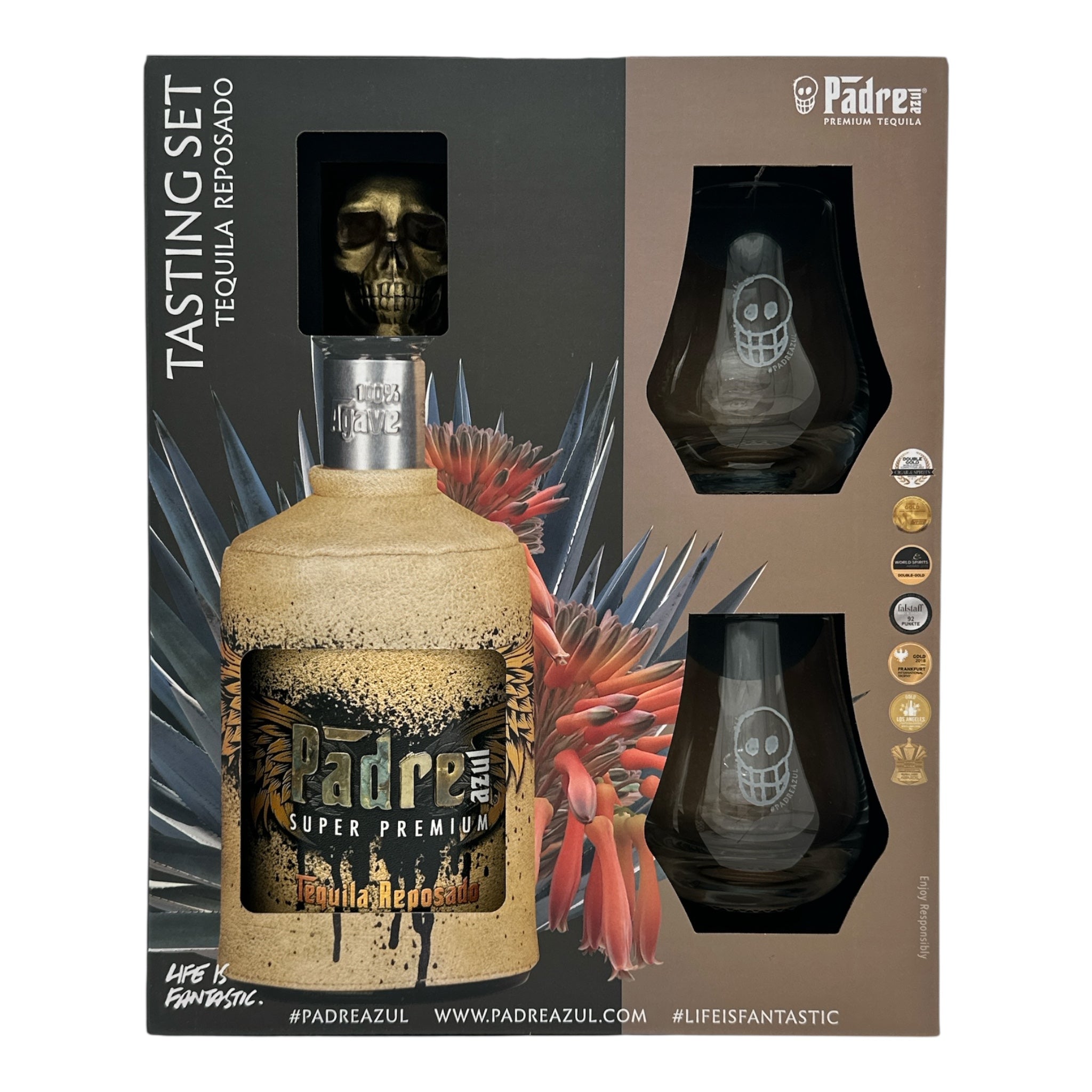 Padre Azul Reposado Tequila with Glasses