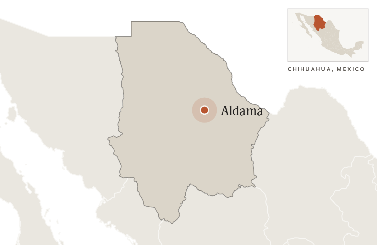Map of Chihuahua, Mexico, with Aldama marked