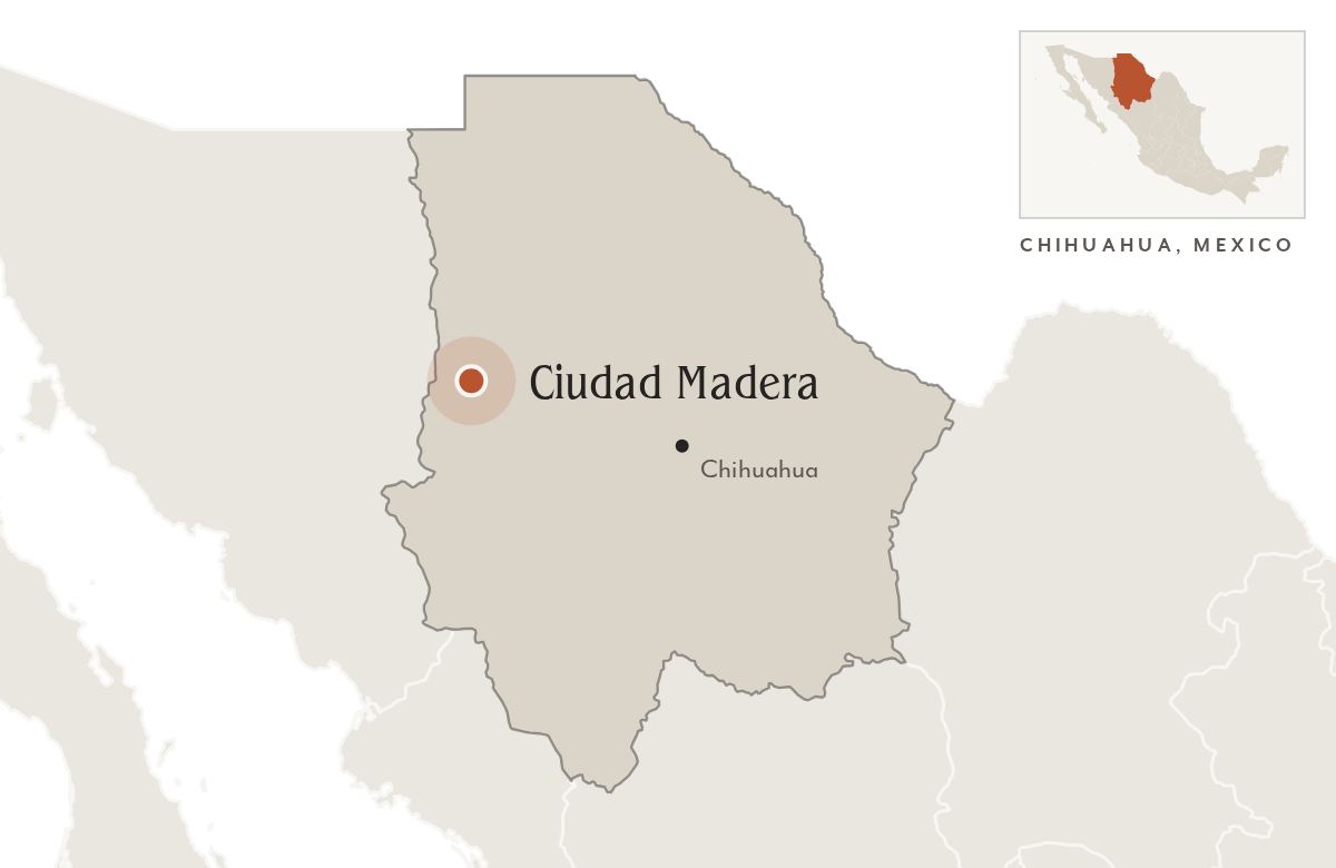 Map of Chihuahua, Mexico, with Ciudad Madera marked