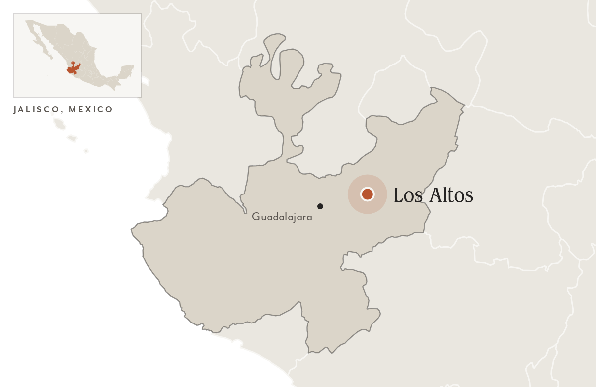 Map of Jalisco, Mexico, with Los Altos marked