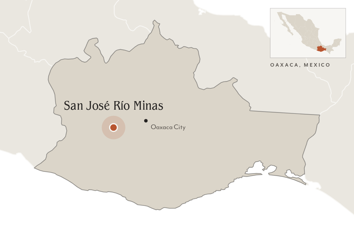 Map of Oaxaca, Mexico, with San José Río Minas marked