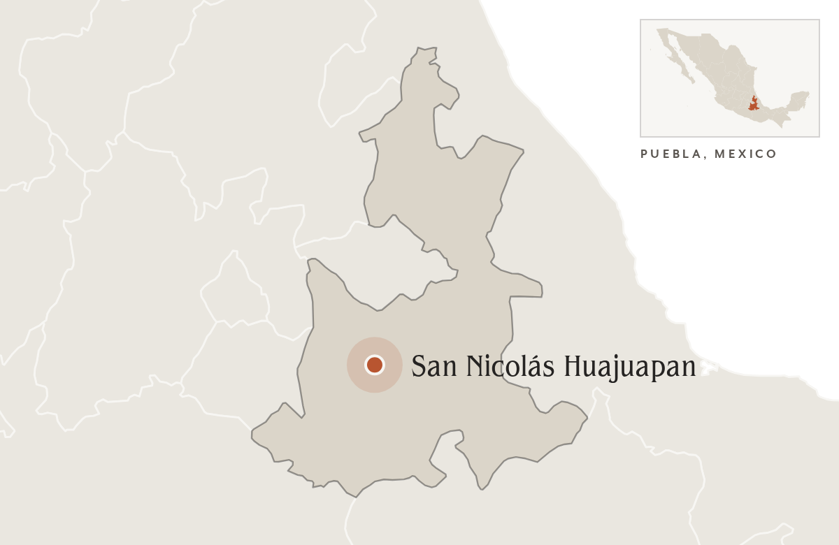 Map of Puebla, Mexico, with San Nicolás Huajuapan marked