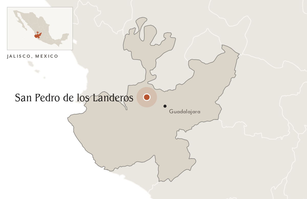 Map of Jalisco, Mexico, with San Pedro de los Landeros marked