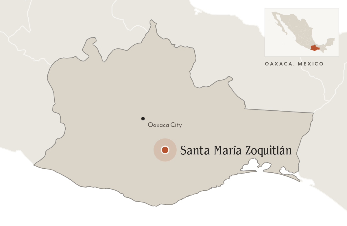 Map of Oaxaca, Mexico, with Santa María Zoquitlán marked