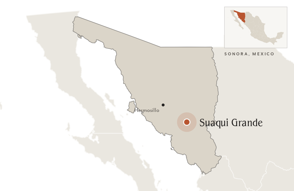 Map of Sonora, Mexico, with Suaqui Grande marked
